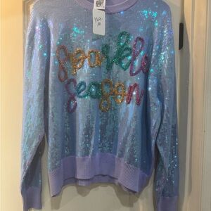QUEEN OF SPARKLES Sequin Sweater - Blue and Multicolor